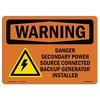 Signmission Safety Sign, OSHA WARNING, 3.5" Height, 5" Width, Danger Secondary Power Source, Landscape OS-WS-D-35-L-12038